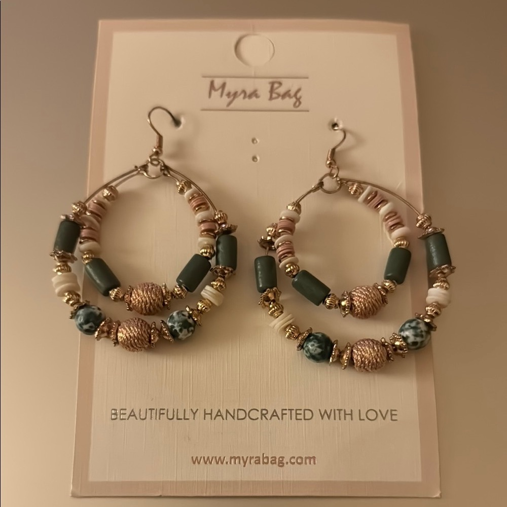 Myra Bag Green and Gold Beaded Hoop Earrings